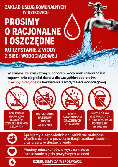 zdjęcie do artykułu: Ogłoszenie Gminnego Zakładu Wodociągów Kanalizacji i Oczyszczania w Dzikowcu