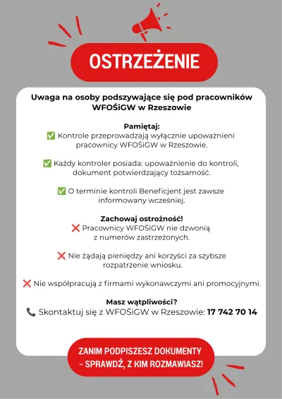 zdjęcie do artykułu Uwaga na osoby podszywające się pod pracowników WFOŚiGW w Rzeszowie