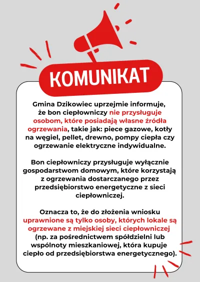zdjęcie do artykułu: Komunikat dotyczący bonu ciepłowniczego