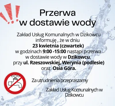 zdjęcie do artykułu: Przerwa w dostawie wody