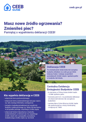 zdjęcie do
														 artykułu: Przypomnienie o obowiązku składania deklaracji do Centralnej Ewidencji Emisyjności Budynków (CEEB)