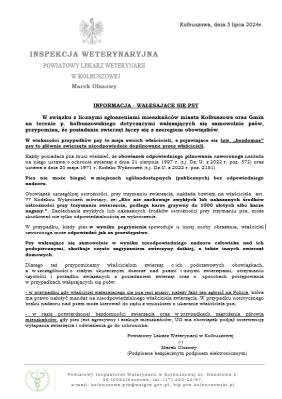 zdjęcie do
														 artykułu: INFORMACJA - WAŁĘSAJĄCE SIĘ PSY
