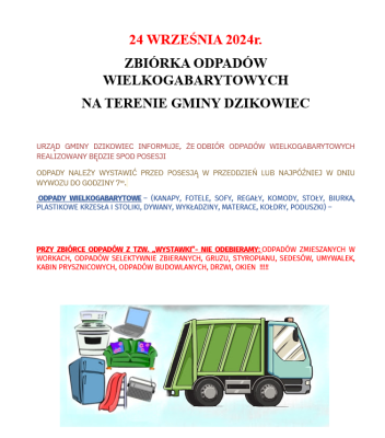 zdjęcie do
														 artykułu: ZBIÓRKA ODPADÓW WIELKOGABARYTOWYCH NA TERENIE GMINY DZIKOWIEC 