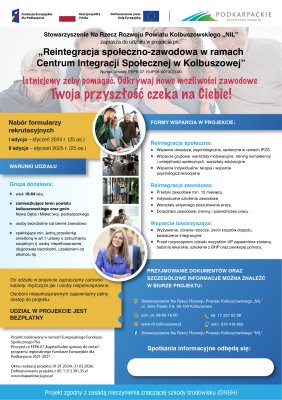 zdjęcie do
														 artykułu: Rekrutacja do Centrum Integracji Społecznej w Kolbuszowej - projekt Reintegracja społeczno-zawodowa