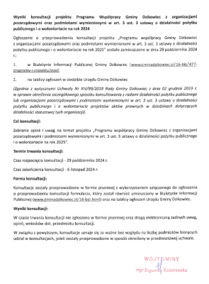 zdjęcie do
														 artykułu: Wynik konsultacji projektu Programu Współpracy Gminy Dzikowiec