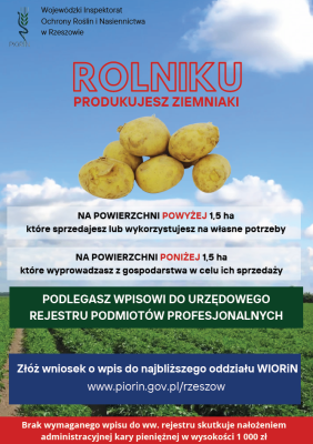 zdjęcie do
														 artykułu: Obowiązek wpisu do urządowego rejestru podmiotów profesjonalnych producentów, dystrybutorów bulw ziemniaków innych niż sadzeniaki