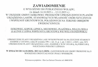 zdjęcie do artykułu: Wyłożenie Projektów Uproszczonych Planów Urządzenia Lasów