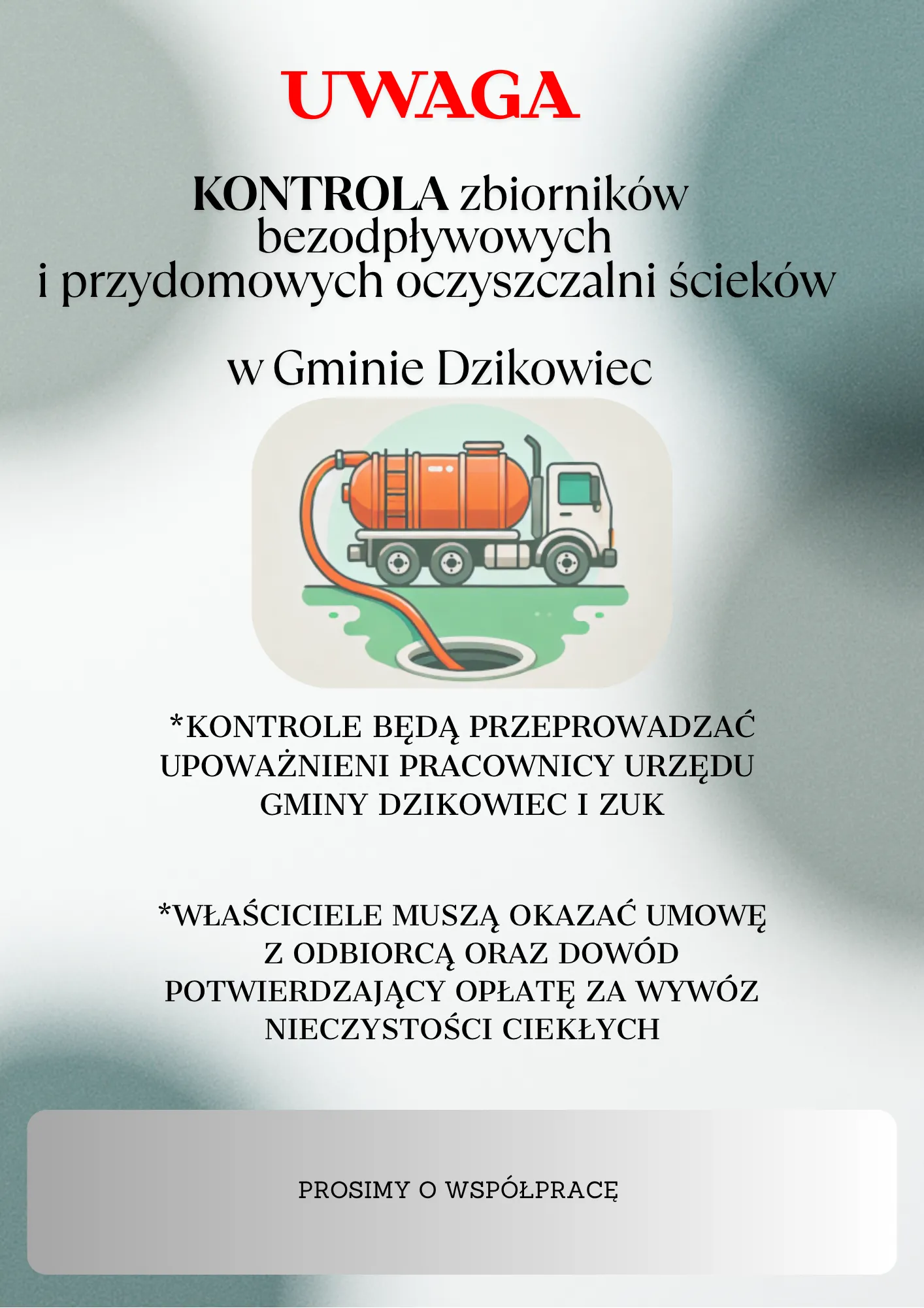 Kontrola zbiorników bezodpływowych (szamb) i przydomowych oczyszczalni ścieków